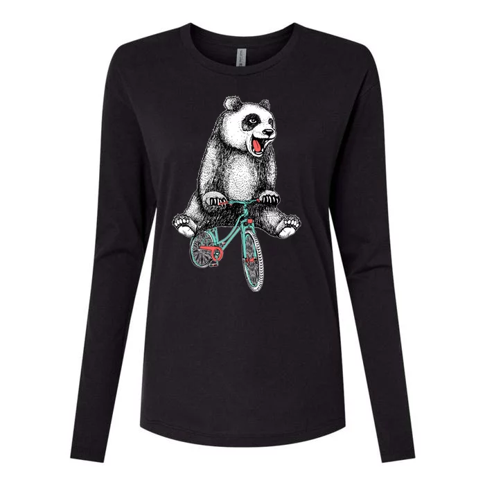 Funny Happy Panda On Bike Bicycle Womens Cotton Relaxed Long Sleeve T-Shirt