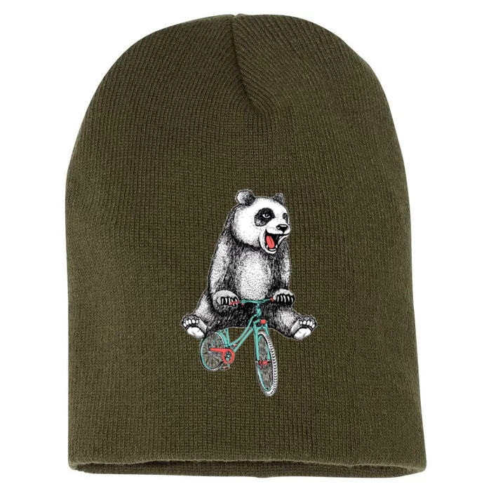 Funny Happy Panda On Bike Bicycle Short Acrylic Beanie