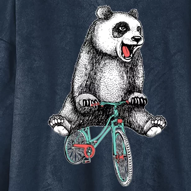 Funny Happy Panda On Bike Bicycle Hooded Wearable Blanket