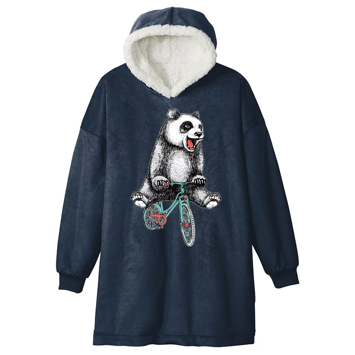 Funny Happy Panda On Bike Bicycle Hooded Wearable Blanket