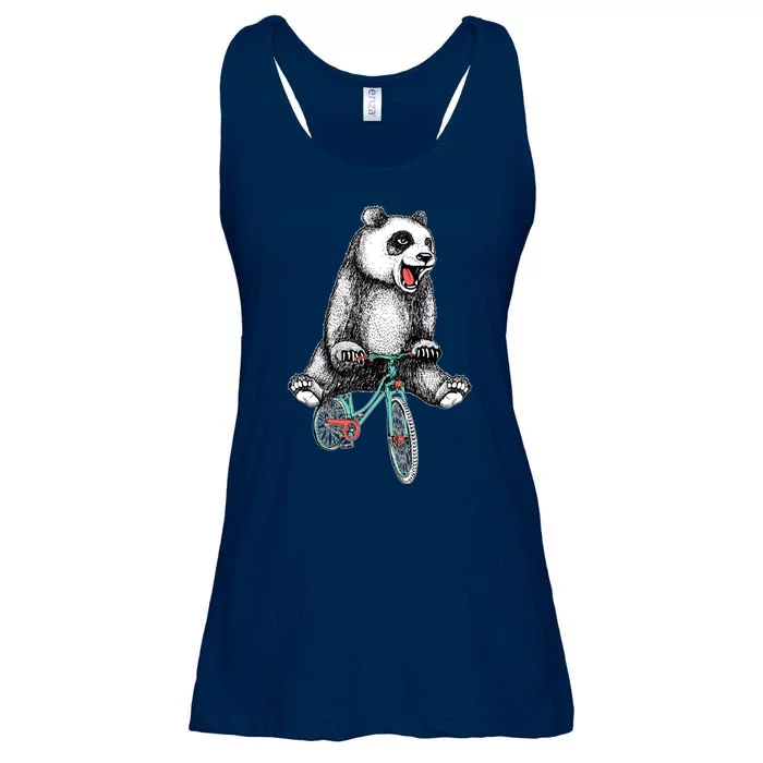 Funny Happy Panda On Bike Bicycle Ladies Essential Flowy Tank