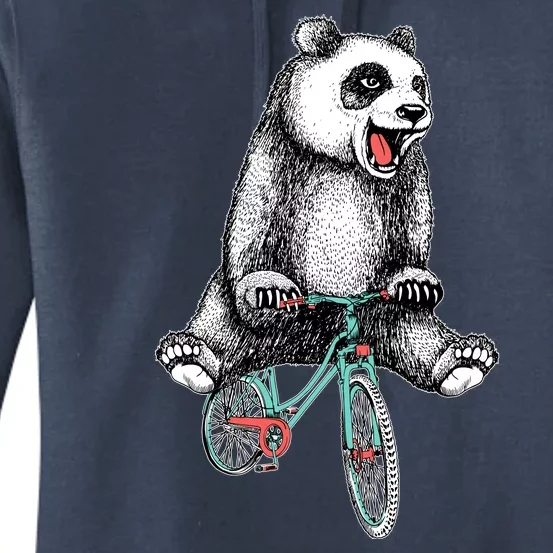 Funny Happy Panda On Bike Bicycle Women's Pullover Hoodie