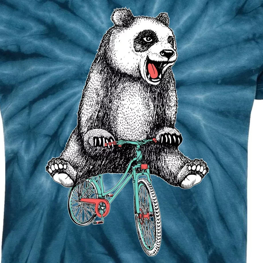 Funny Happy Panda On Bike Bicycle Kids Tie-Dye T-Shirt