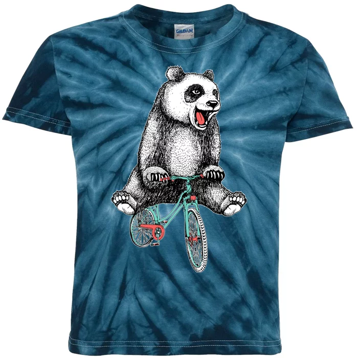 Funny Happy Panda On Bike Bicycle Kids Tie-Dye T-Shirt