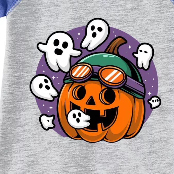 Funny Halloween Pumpkin Eating Ghost Gamer Meaningful Gift Infant Baby Jersey Bodysuit