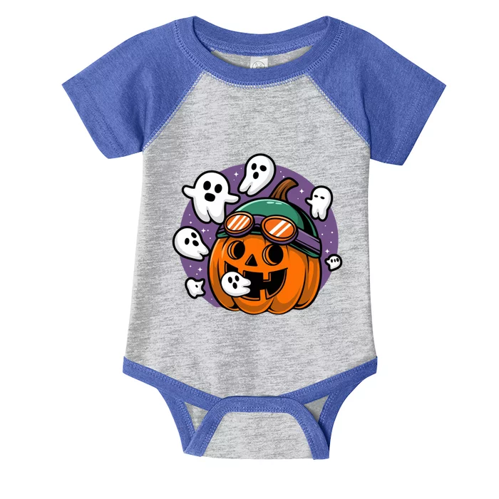 Funny Halloween Pumpkin Eating Ghost Gamer Meaningful Gift Infant Baby Jersey Bodysuit