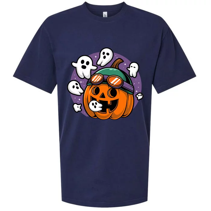 Funny Halloween Pumpkin Eating Ghost Gamer Meaningful Gift Sueded Cloud Jersey T-Shirt