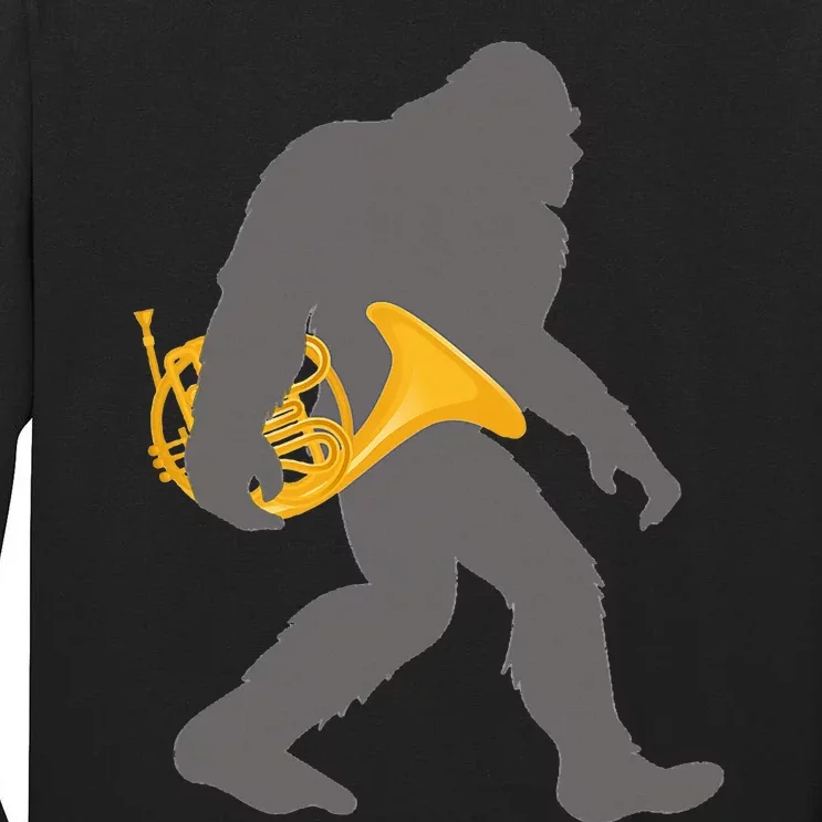 Funny Horn Player Bigfoot Musician With French Horn Tall Long Sleeve T-Shirt