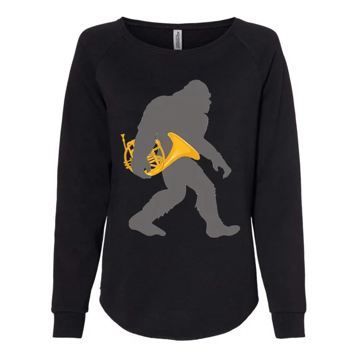 Funny Horn Player Bigfoot Musician With French Horn Womens California Wash Sweatshirt