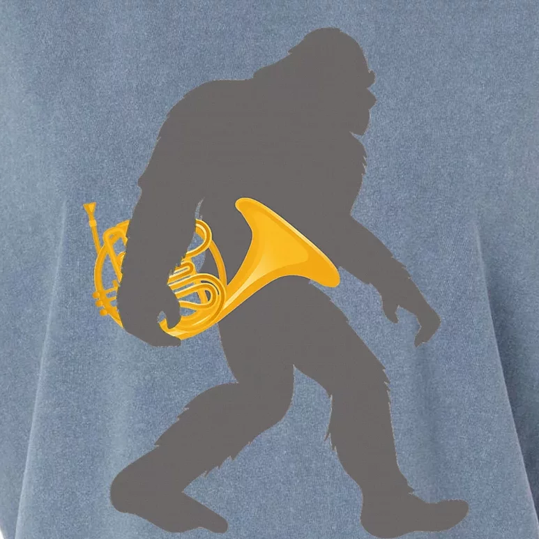 Funny Horn Player Bigfoot Musician With French Horn Garment-Dyed Women's Muscle Tee