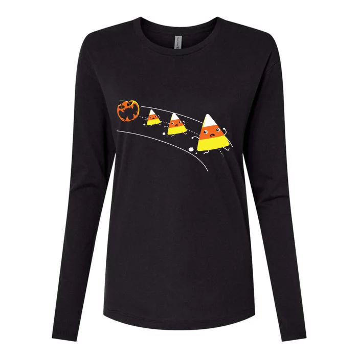 Funny Halloween Pumpkin Eating Candy Corn Womens Cotton Relaxed Long Sleeve T-Shirt