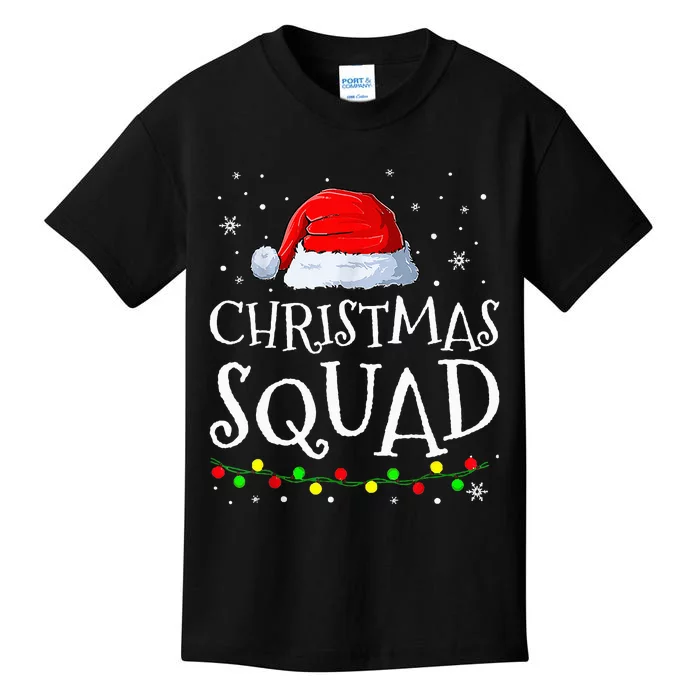 Festive Holiday Pajama Set with Santa Hats Christmas Squad Kids T-Shirt