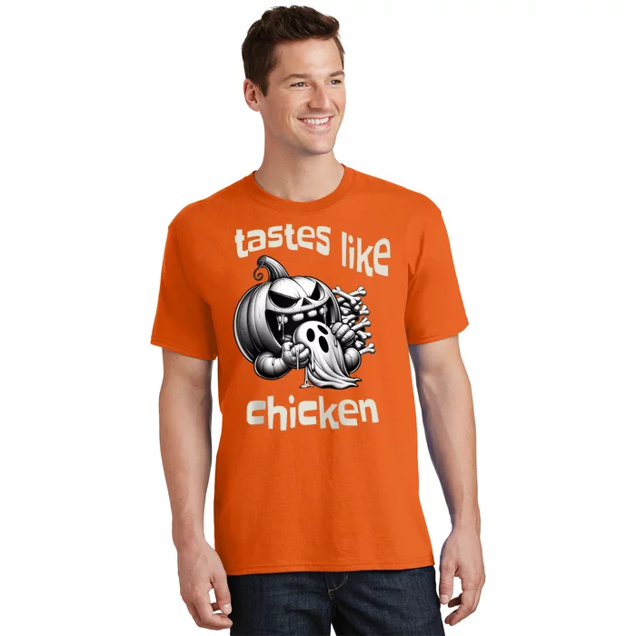 Funny Halloween Pumpkin Eating Ghost Tastes Like Chicken T-Shirt