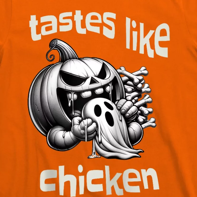 Funny Halloween Pumpkin Eating Ghost Tastes Like Chicken T-Shirt