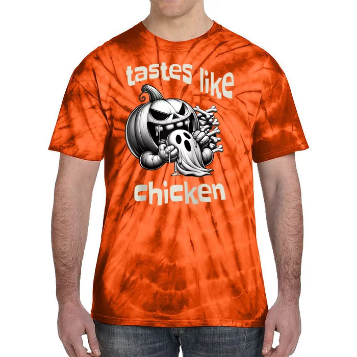 Funny Halloween Pumpkin Eating Ghost Tastes Like Chicken Tie-Dye T-Shirt