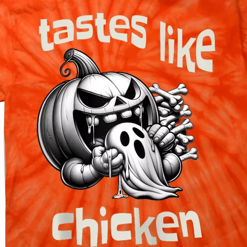 Funny Halloween Pumpkin Eating Ghost Tastes Like Chicken Tie-Dye T-Shirt