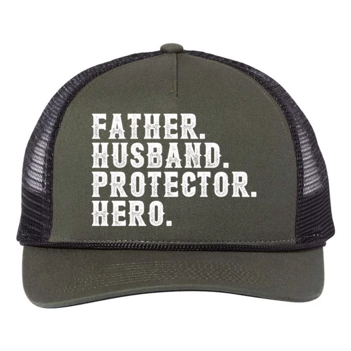 Father Husband Protector Hero Dad Papa Fathers Day Vintage Gift Retro Rope Trucker Hat Cap