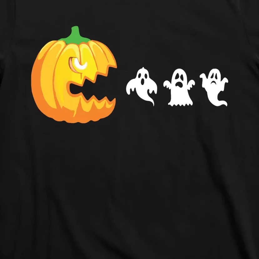 Funny Halloween Pumpkin Eating Ghost Gamer Kids T-Shirt