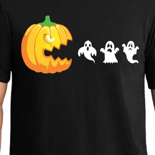 Funny Halloween Pumpkin Eating Ghost Gamer Kids Pajama Set