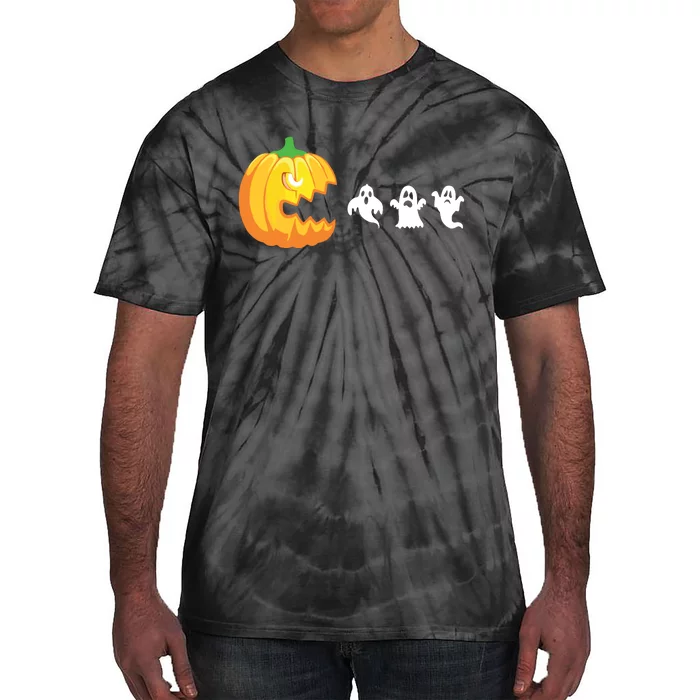 Funny Halloween Pumpkin Eating Ghost Gamer Kids Tie-Dye T-Shirt