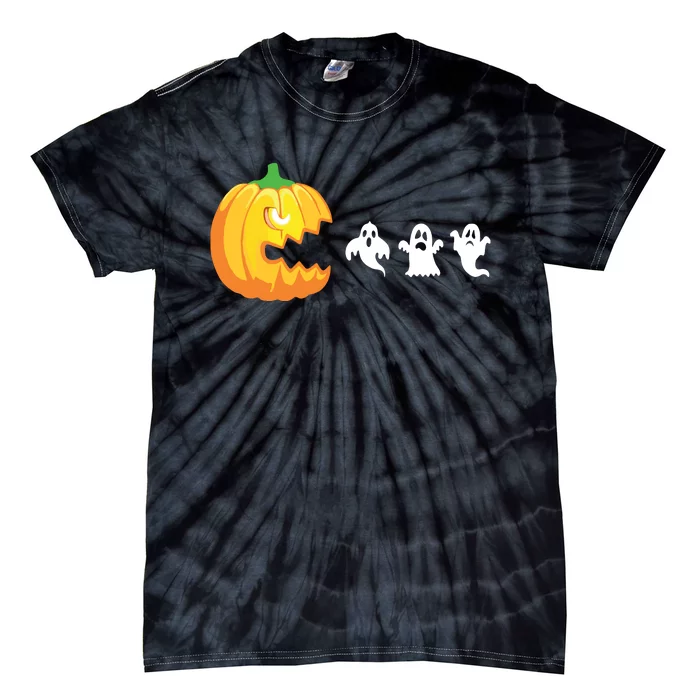 Funny Halloween Pumpkin Eating Ghost Gamer Kids Tie-Dye T-Shirt