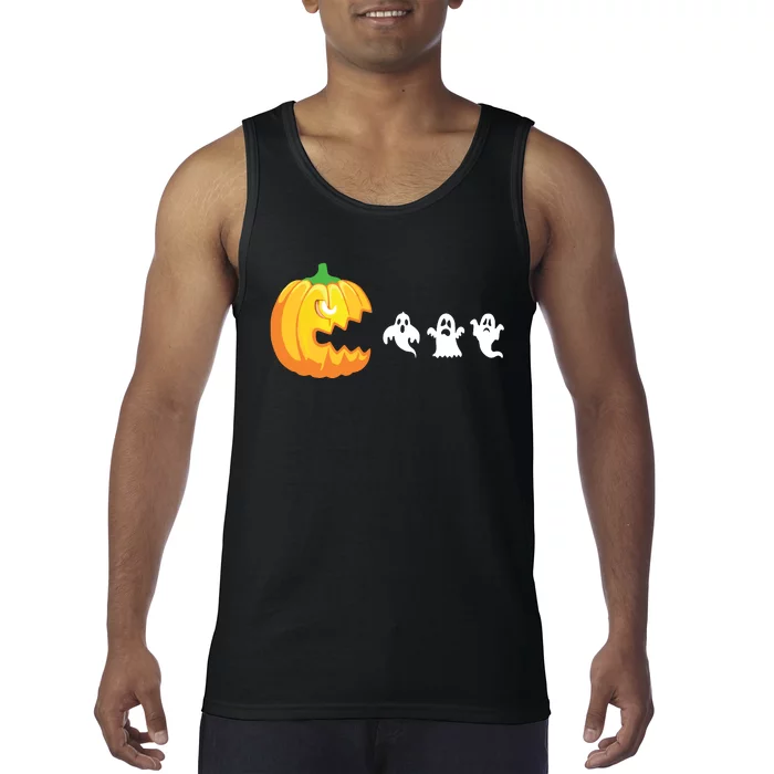 Funny Halloween Pumpkin Eating Ghost Gamer Kids Tank Top