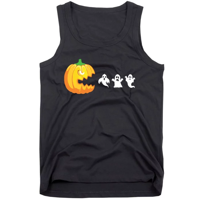 Funny Halloween Pumpkin Eating Ghost Gamer Kids Tank Top