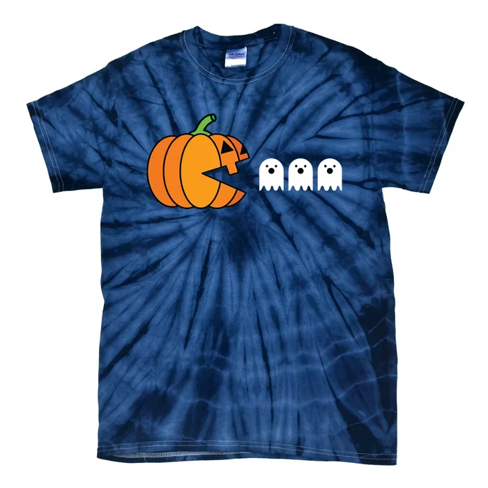 Funny Halloween Pumpkin Eating Ghost Gamer Kids Tie-Dye T-Shirt