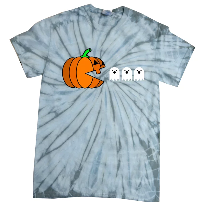 Funny Halloween Pumpkin Eating Ghost Gamer Tie-Dye T-Shirt