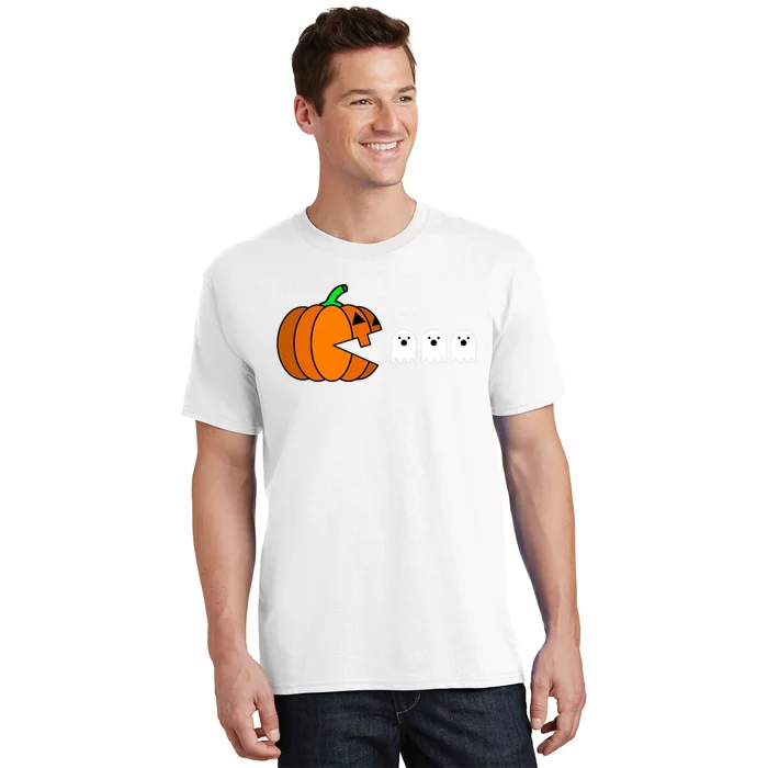 Funny Halloween Pumpkin Eating Ghost Gamer T-Shirt