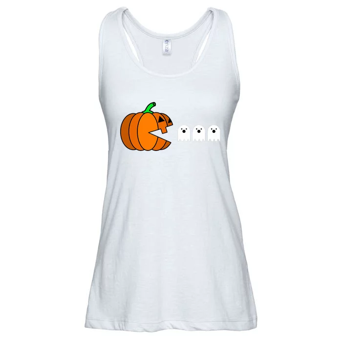 Funny Halloween Pumpkin Eating Ghost Gamer Ladies Essential Flowy Tank