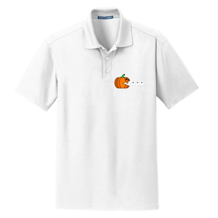 Funny Halloween Pumpkin Eating Ghost Gamer Dry Zone Grid Performance Polo