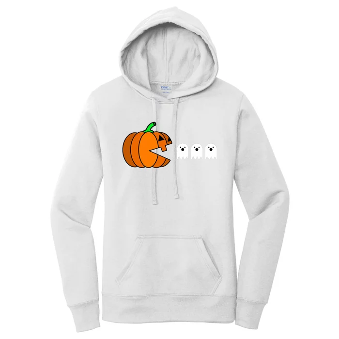 Funny Halloween Pumpkin Eating Ghost Gamer Women's Pullover Hoodie