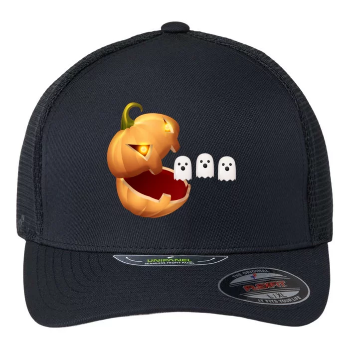 Funny Halloween Pumpkin Eating Ghost Flexfit Unipanel Trucker Cap