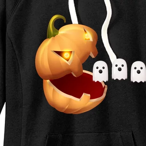 Funny Halloween Pumpkin Eating Ghost Women's Fleece Hoodie