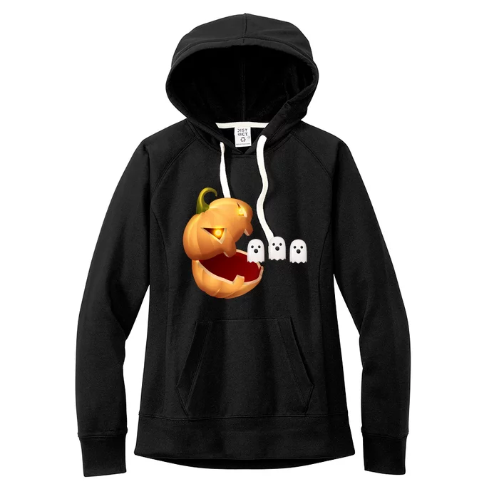 Funny Halloween Pumpkin Eating Ghost Women's Fleece Hoodie