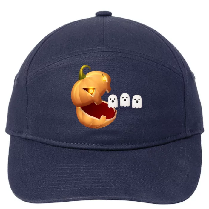 Funny Halloween Pumpkin Eating Ghost 7-Panel Snapback Hat