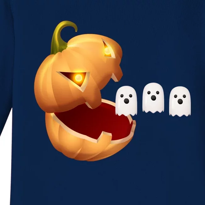 Funny Halloween Pumpkin Eating Ghost Baby Long Sleeve Bodysuit