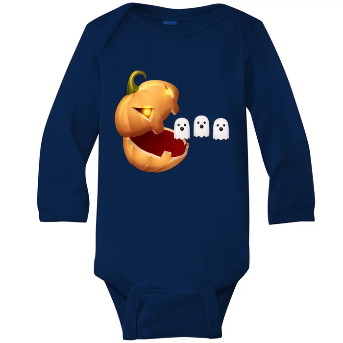 Funny Halloween Pumpkin Eating Ghost Baby Long Sleeve Bodysuit