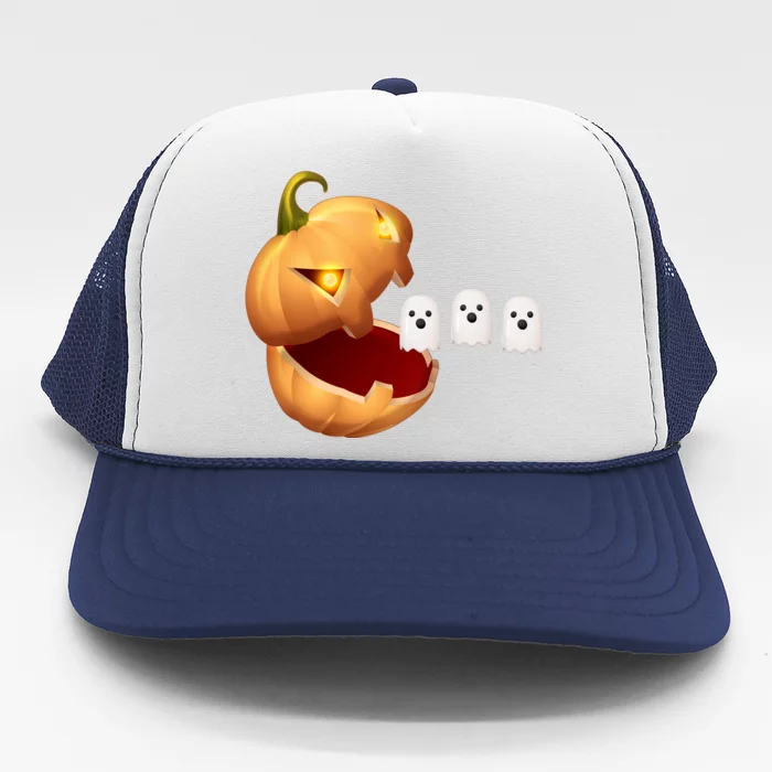 Funny Halloween Pumpkin Eating Ghost Trucker Hat