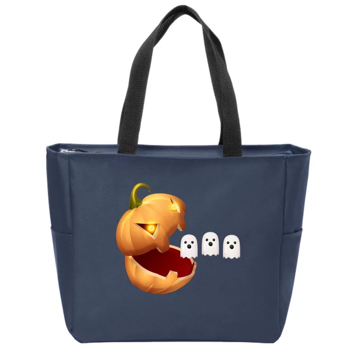 Funny Halloween Pumpkin Eating Ghost Zip Tote Bag