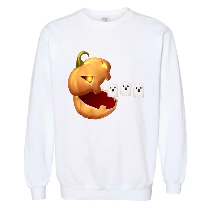 Funny Halloween Pumpkin Eating Ghost Garment-Dyed Sweatshirt