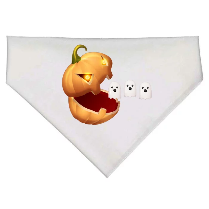 Funny Halloween Pumpkin Eating Ghost USA-Made Doggie Bandana