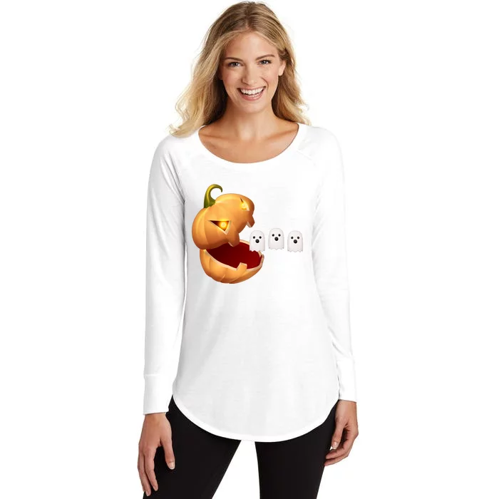 Funny Halloween Pumpkin Eating Ghost Women's Perfect Tri Tunic Long Sleeve Shirt