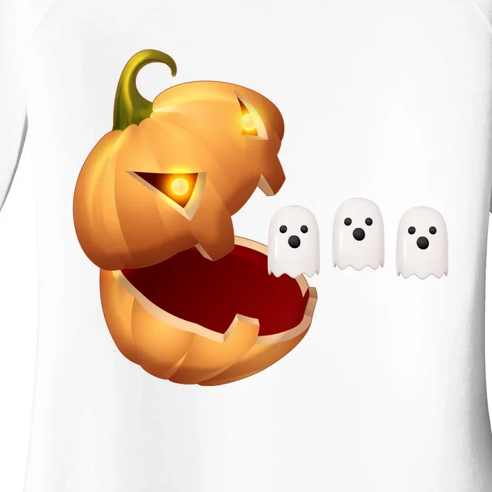 Funny Halloween Pumpkin Eating Ghost Women's Perfect Tri Tunic Long Sleeve Shirt