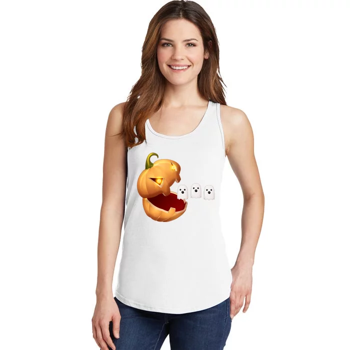 Funny Halloween Pumpkin Eating Ghost Ladies Essential Tank