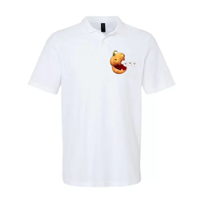 Funny Halloween Pumpkin Eating Ghost Softstyle Adult Sport Polo