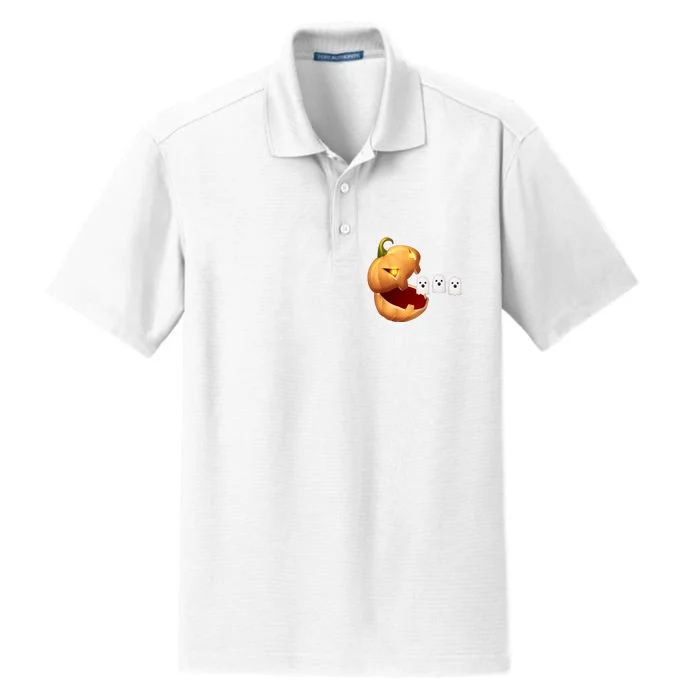 Funny Halloween Pumpkin Eating Ghost Dry Zone Grid Performance Polo