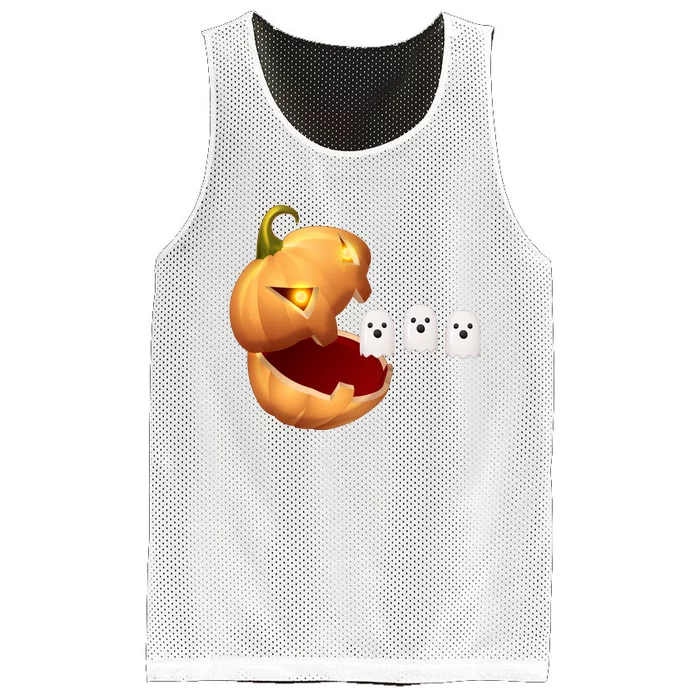 Funny Halloween Pumpkin Eating Ghost Mesh Reversible Basketball Jersey Tank