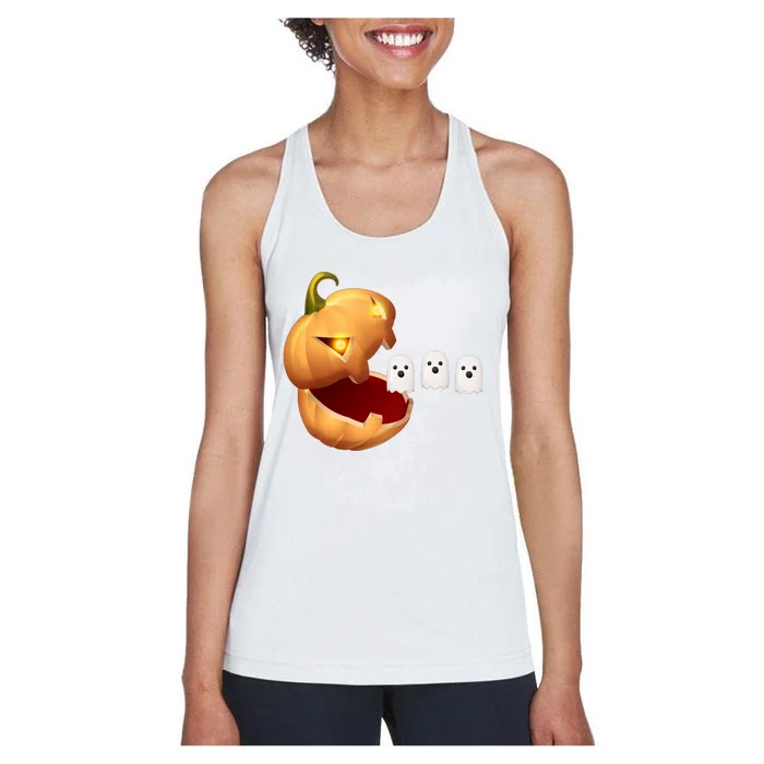 Funny Halloween Pumpkin Eating Ghost Women's Racerback Tank